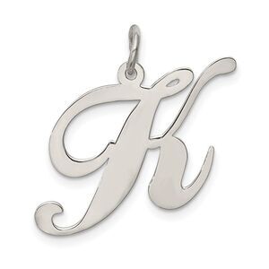 Sterling Silver, Ella Collection, LG Fancy Script Initial K Pendant